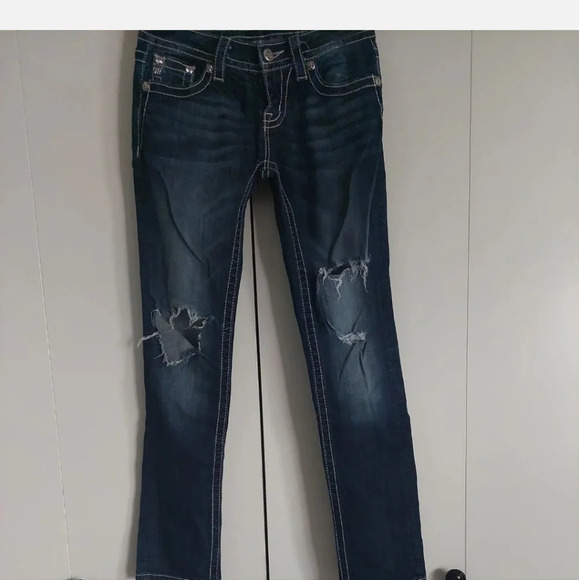 Miss Me Jeans Rhinestone Flap Pocket Distressed Busted knee Skinny  Size 26 - Picture 2 of 4
